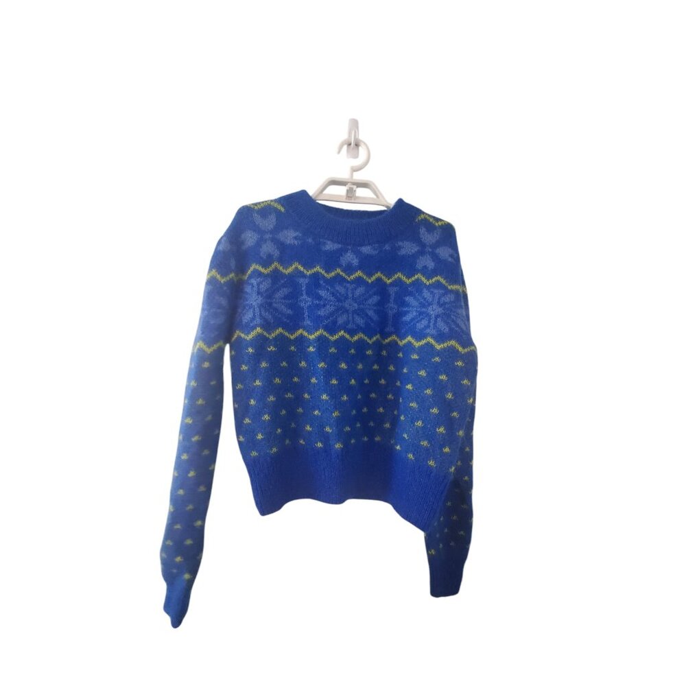Zara sweater womens medium mohair wool blend blue fair isle